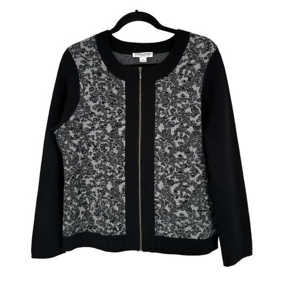 Pendleton Black Gray Metallic Zipped Cardigan Large Petite - Picture 1 of 8